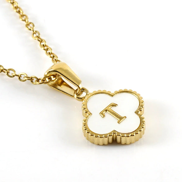 Versatile Titanium Steel Clover And Letter Design Pendant Necklace 18K Gold Plated For Women