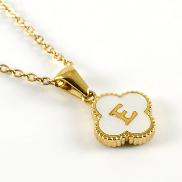 Versatile Titanium Steel Clover And Letter Design Pendant Necklace 18K Gold Plated For Women