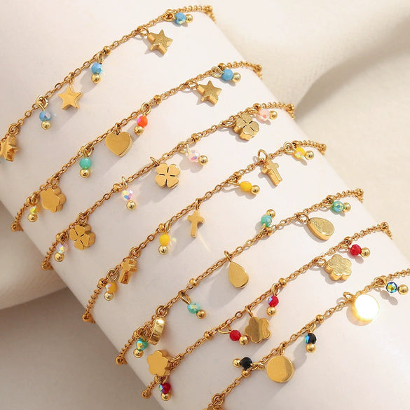 Versatile Trendy Hand Jewelry Stainless Steel 18K Gold Plated Tassel Bracelet With Geometric Shape For Women