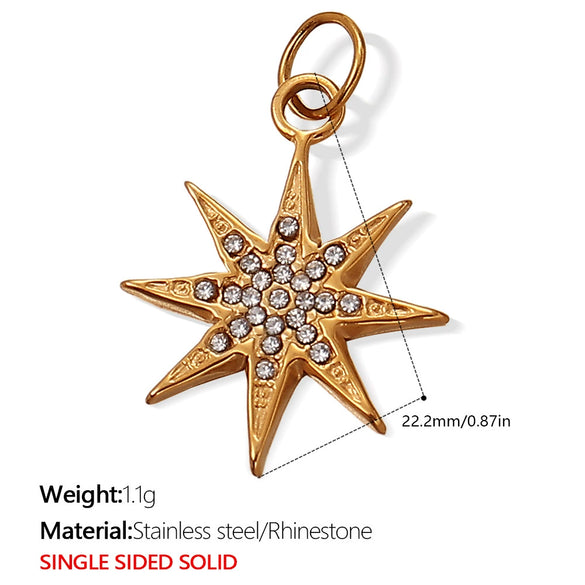 Versatile Trendy Jewelry Pendant 316L Stainless Steel Fivepointed Star Green Rhinestone Electroplating Design