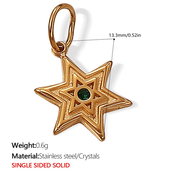 Versatile Trendy Jewelry Pendant 316L Stainless Steel Fivepointed Star Green Rhinestone Electroplating Design