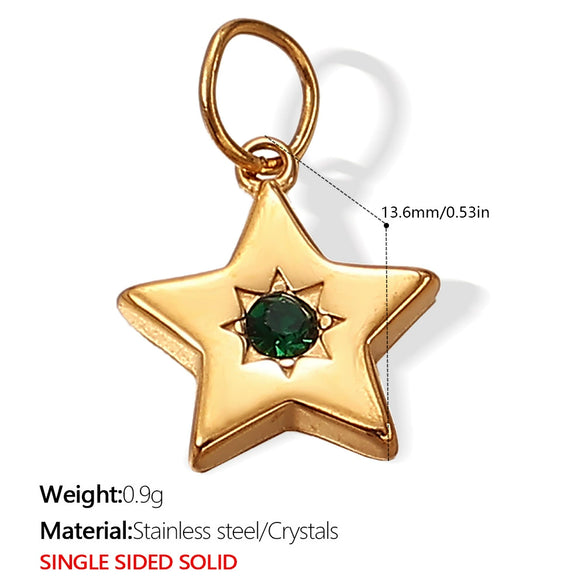 Versatile Trendy Jewelry Pendant 316L Stainless Steel Fivepointed Star Green Rhinestone Electroplating Design
