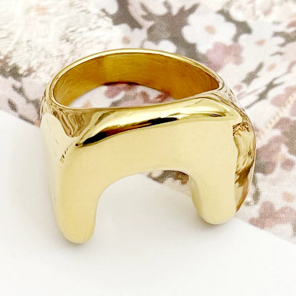 Versatile Ushaped Retro Personality Stainless Steel Goldplated Geometric Ring