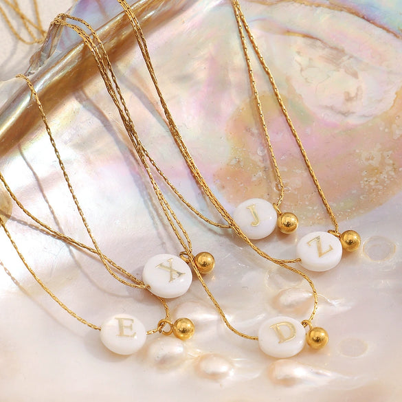 Versatile Vintage Women's Stainless Steel 18K Gold Plated Letter Bead Necklace Jewelry