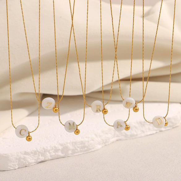 Versatile Vintage Women's Stainless Steel 18K Gold Plated Letter Bead Necklace Jewelry