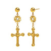 Versatile Women's Ear Jewelry Stainless Steel 18K Gold Plated Cross Pendant Earrings With Geometric Design