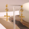 Versatile Women's Ear Jewelry Stainless Steel 18K Gold Plated Cross Pendant Earrings With Geometric Design