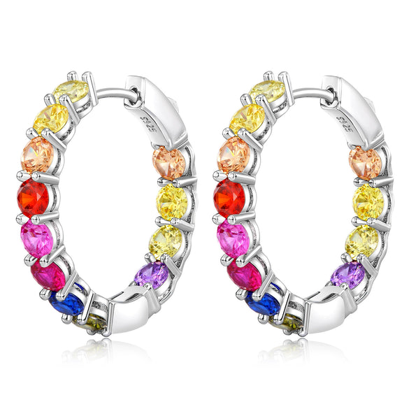 Versatile Zircon Earrings S925 Sterling Silver Geometric Diamond Rainbow Style For Women