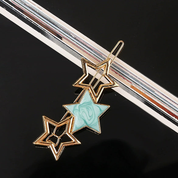 Vintage Acetate Hair Side Clip With Electroplated Frog And Five Pointed Star Accents For Women