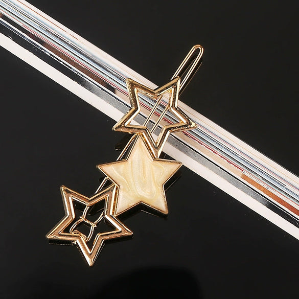 Vintage Acetate Hair Side Clip With Electroplated Frog And Five Pointed Star Accents For Women