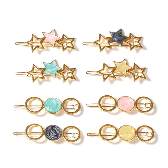 Vintage Acetate Hair Side Clip With Electroplated Frog And Five Pointed Star Accents For Women