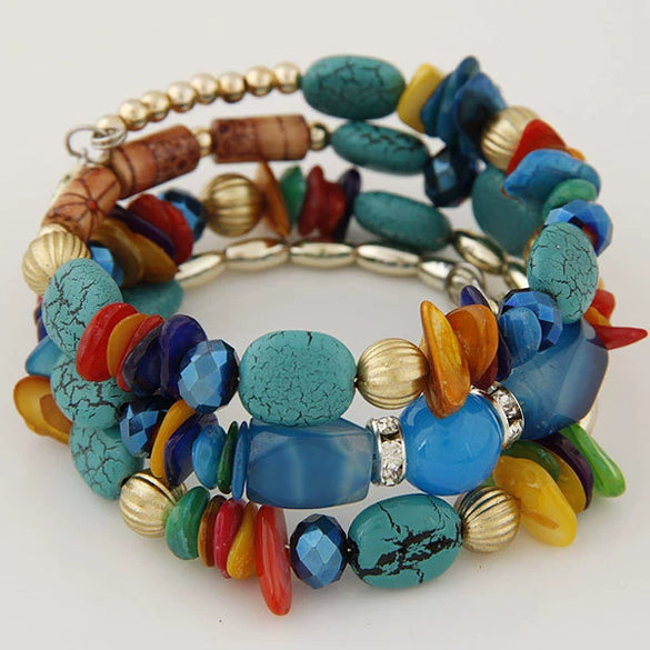 Vintage Agate Beaded Multi Layer Winding Bracelet With Geometric Style For Women And Men