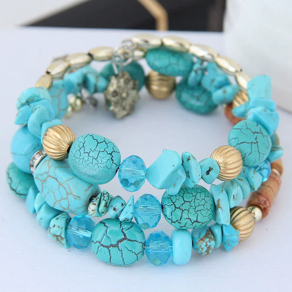 Vintage Agate Beaded Multi Layer Winding Bracelet With Geometric Style For Women And Men
