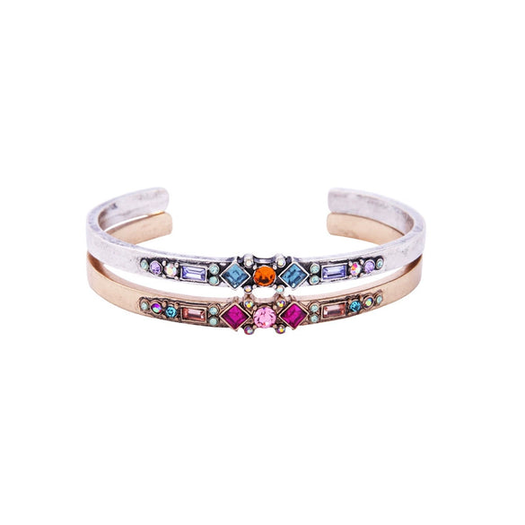 Vintage Alloy Open Flower Bracelet With Diamond Inlay Simple Fashion Bangle Accessory