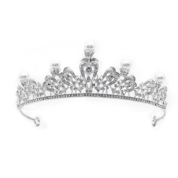 Vintage Alloy Pearl Crown Headband With Rhinestone Hollow Electroplated Design Luxury Retro Hair Accessory For Women