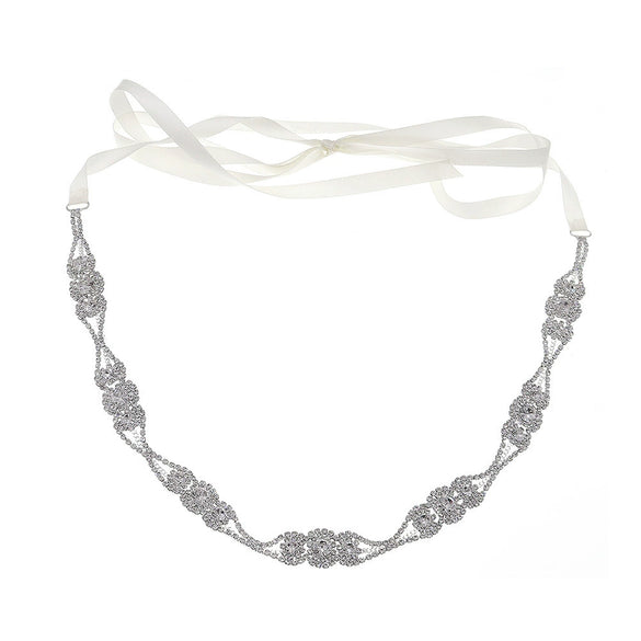 Vintage Alloy Soft Chain Waist Belt With Ribbon And Sunflower Rhinestone Detail For Bridal Dress Wedding Accessories