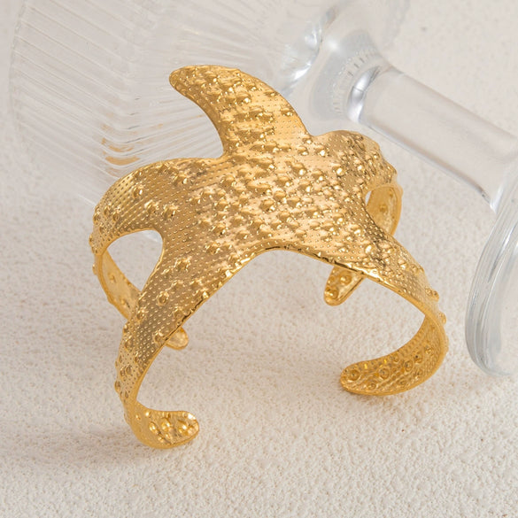 Vintage Animals Starfish Stainless Steel 18K Electroplated Hammer Bracelet For Women