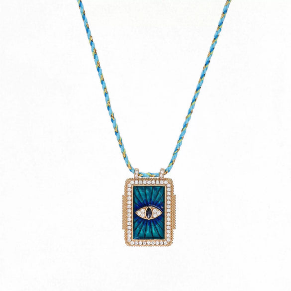 Vintage Artistic Tarot Necklace Copper Mixed Gemstone Inlay Diamond Design