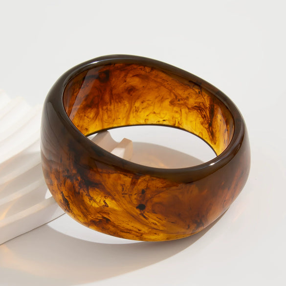 Vintage Asymmetrical Smudged Round Wide Acrylic Bracelet For Women Electroplated