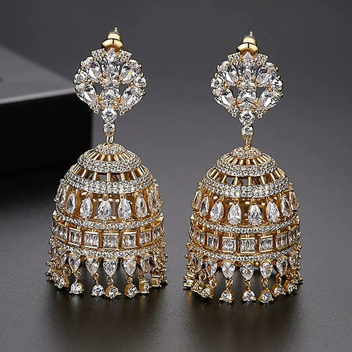 Vintage Bellshaped Geometric Zircon Drop Earrings In Electroplated Copper For Women