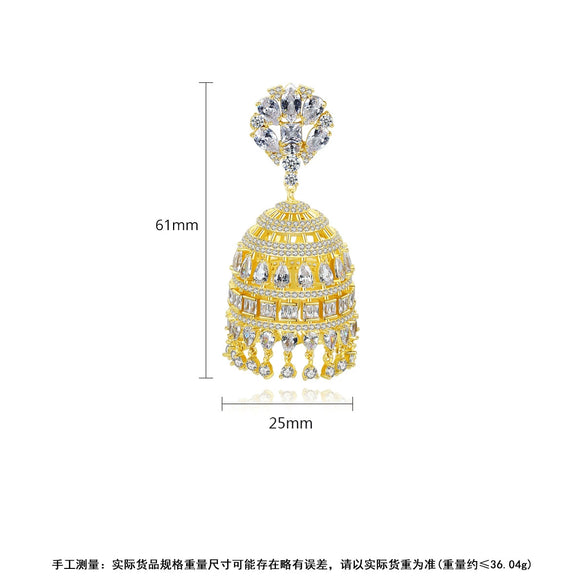 Vintage Bellshaped Geometric Zircon Drop Earrings In Electroplated Copper For Women