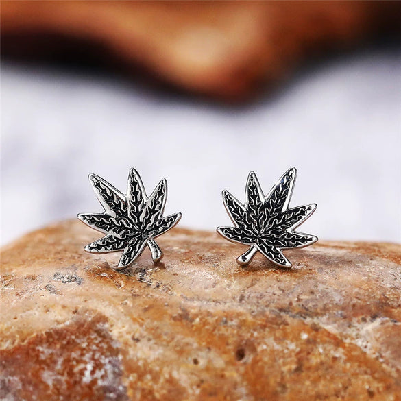 Vintage Blackened Craft Copper Maple Leaf Stud Earrings