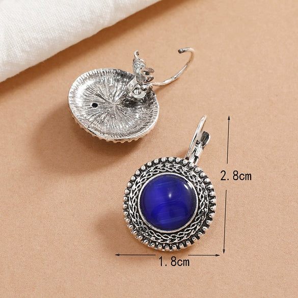 Vintage Bohemian Cat Eye Geometric Alloy Earrings With Antique Silver Finish And French Hook Design For Women