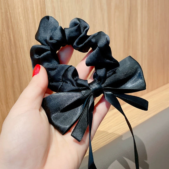 Vintage Bow Crystal Tassel Handmade Hair Rope Hair Band Intestinal Ring Rubber Band Women Hair Accessories