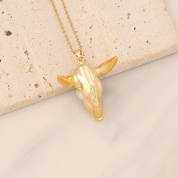 Vintage Calf Head Pendant Bohemian Stainless Steel Necklace With Electroplating And Animal Zodiac Styling