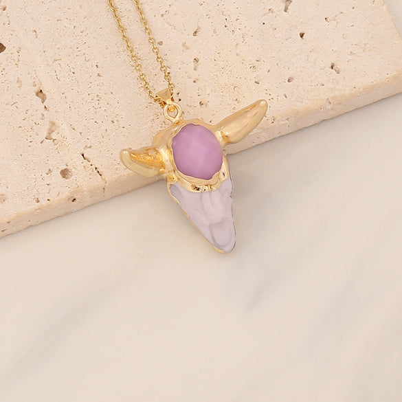 Vintage Calf Head Pendant Bohemian Stainless Steel Necklace With Electroplating And Animal Zodiac Styling