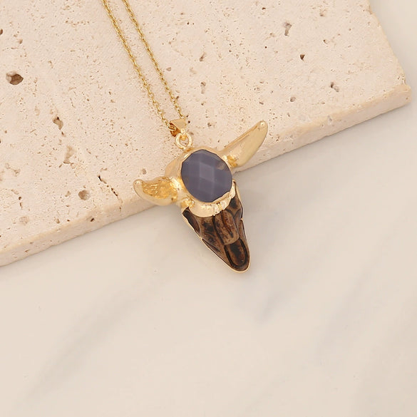 Vintage Calf Head Pendant Bohemian Stainless Steel Necklace With Electroplating And Animal Zodiac Styling