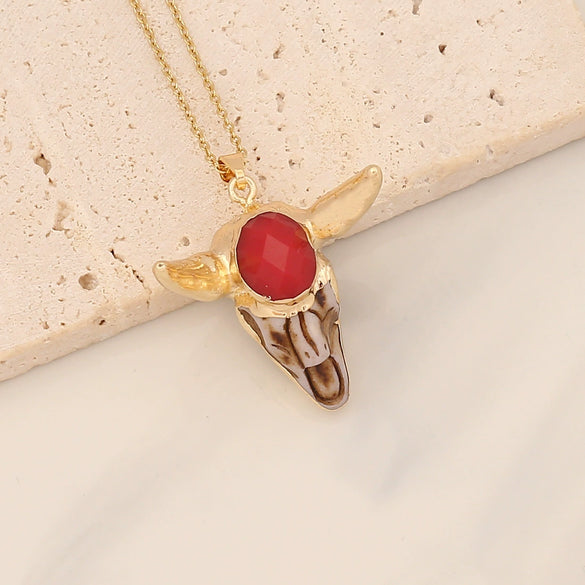 Vintage Calf Head Pendant Bohemian Stainless Steel Necklace With Electroplating And Animal Zodiac Styling