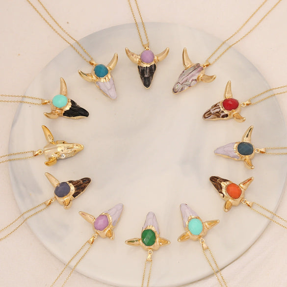 Vintage Calf Head Pendant Bohemian Stainless Steel Necklace With Electroplating And Animal Zodiac Styling