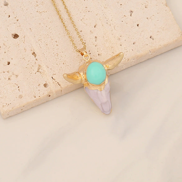 Vintage Calf Head Pendant Bohemian Stainless Steel Necklace With Electroplating And Animal Zodiac Styling