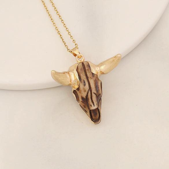 Vintage Calf Head Pendant Bohemian Stainless Steel Necklace With Electroplating And Animal Zodiac Styling