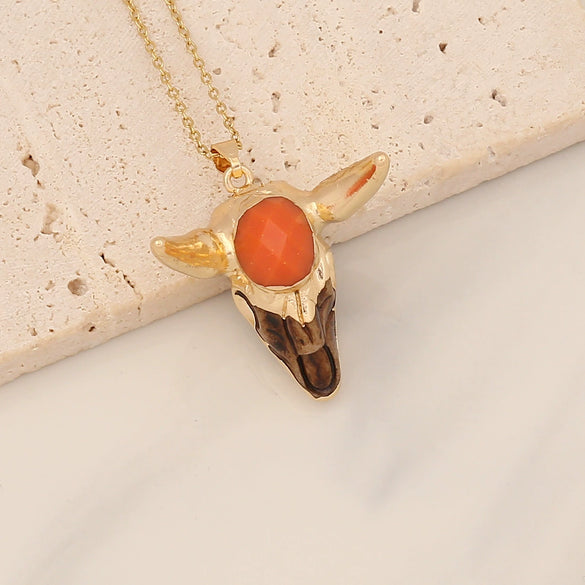 Vintage Calf Head Pendant Bohemian Stainless Steel Necklace With Electroplating And Animal Zodiac Styling