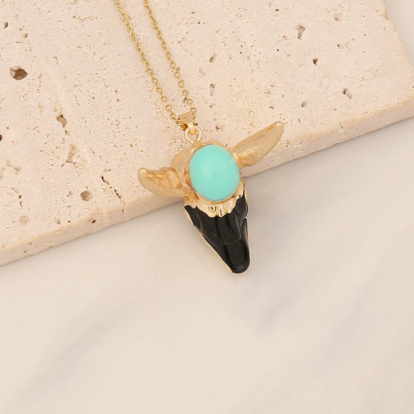 Vintage Calf Head Pendant Bohemian Stainless Steel Necklace With Electroplating And Animal Zodiac Styling