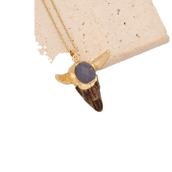 Vintage Calf Head Pendant Bohemian Stainless Steel Necklace With Electroplating And Animal Zodiac Styling