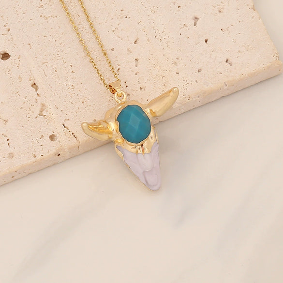 Vintage Calf Head Pendant Bohemian Stainless Steel Necklace With Electroplating And Animal Zodiac Styling