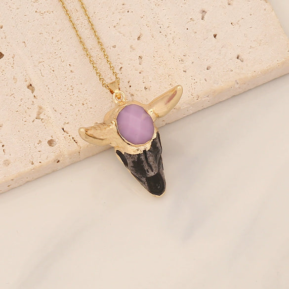 Vintage Calf Head Pendant Bohemian Stainless Steel Necklace With Electroplating And Animal Zodiac Styling