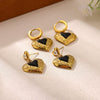 Vintage Carved Black Double Layer Heart Earrings With Zircon Accents And Oil Drop Finish For Women With Stainless Steel Posts