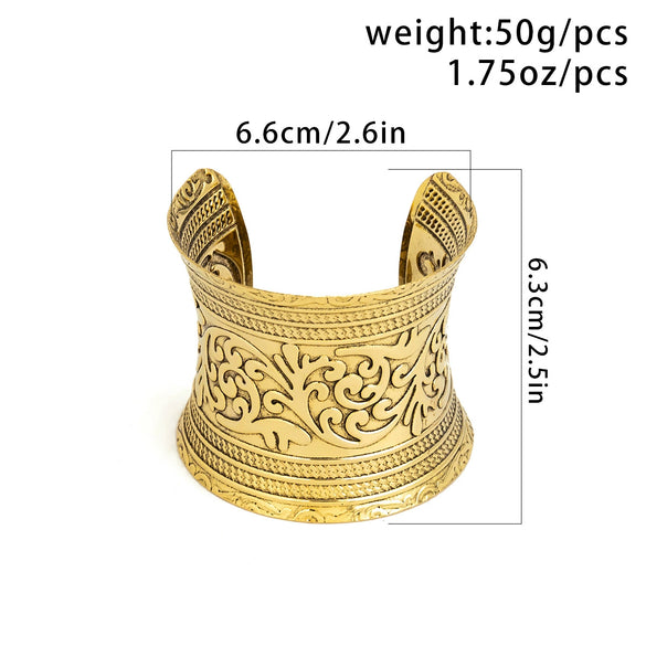 Vintage Carved Elephant Animal Metal Bracelet With Plant Flowers Pattern And Electroplating Treatment