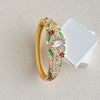 Vintage Cloisonné Enamel Filigree Open Bangle Bracelet With Hollow Design Floral Pattern And Plated Finish