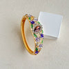 Vintage Cloisonné Enamel Filigree Open Bangle Bracelet With Hollow Design Floral Pattern And Plated Finish