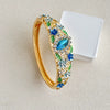 Vintage Cloisonné Enamel Filigree Open Bangle Bracelet With Hollow Design Floral Pattern And Plated Finish