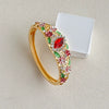 Vintage Cloisonné Enamel Filigree Open Bangle Bracelet With Hollow Design Floral Pattern And Plated Finish