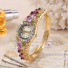 Vintage Cloisonne 3D Flower Blooming Women's Alloy Wrist Watch And Fashion Bracelet