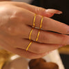 Vintage Cool Style Glossy Titanium Steel Women's Ring With Geometric Design 18K Gold Plated