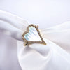 Vintage Copper Electroplated Ring For Women With Micro Paved Zircon And Shell Stone Heart Shaped Open Wide Band Design
