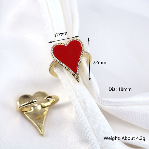 Vintage Copper Electroplated Ring For Women With Micro Paved Zircon And Shell Stone Heart Shaped Open Wide Band Design